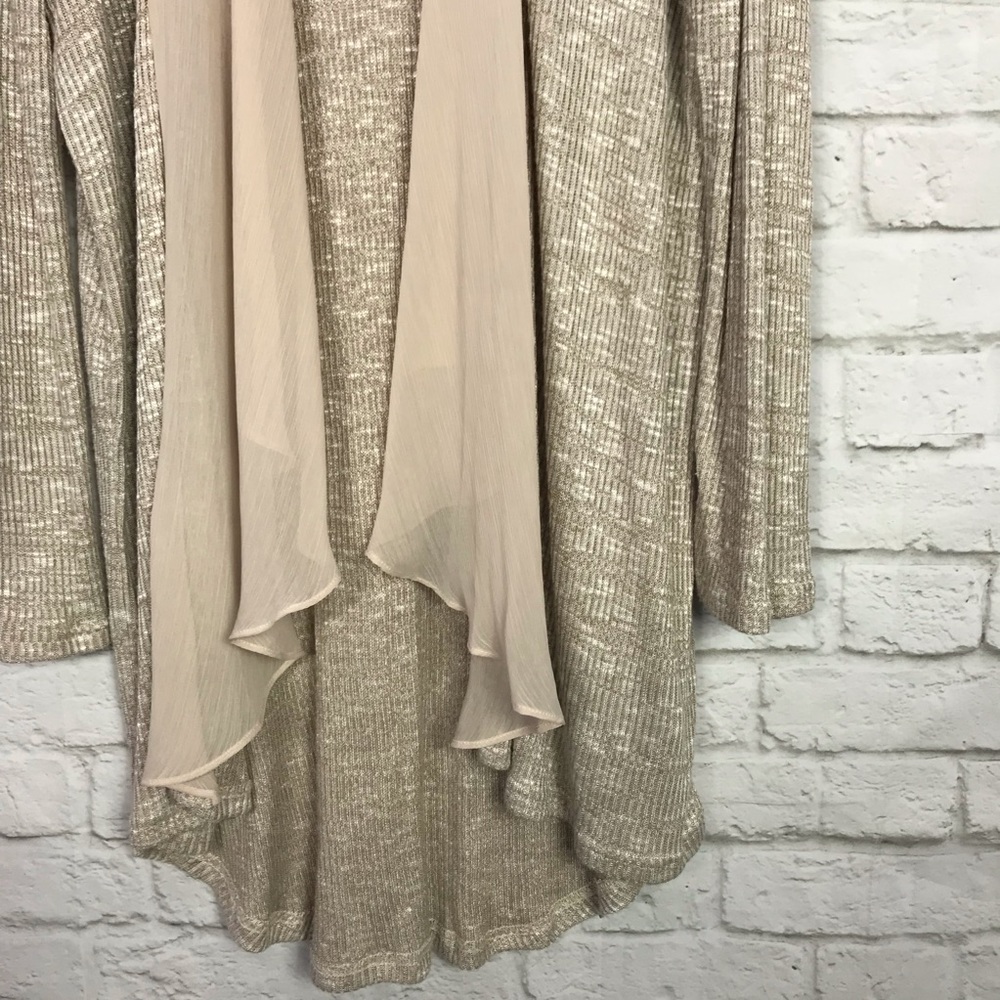 Vixbe Beige Open Front Waterfall Ribbed Knit Cardi - Picture 2 of 5